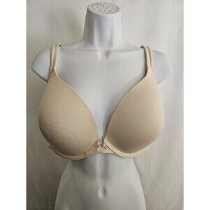 Cacique 46C Beige Plunge Push Up Bra Underwire Padded Adjustable Straps